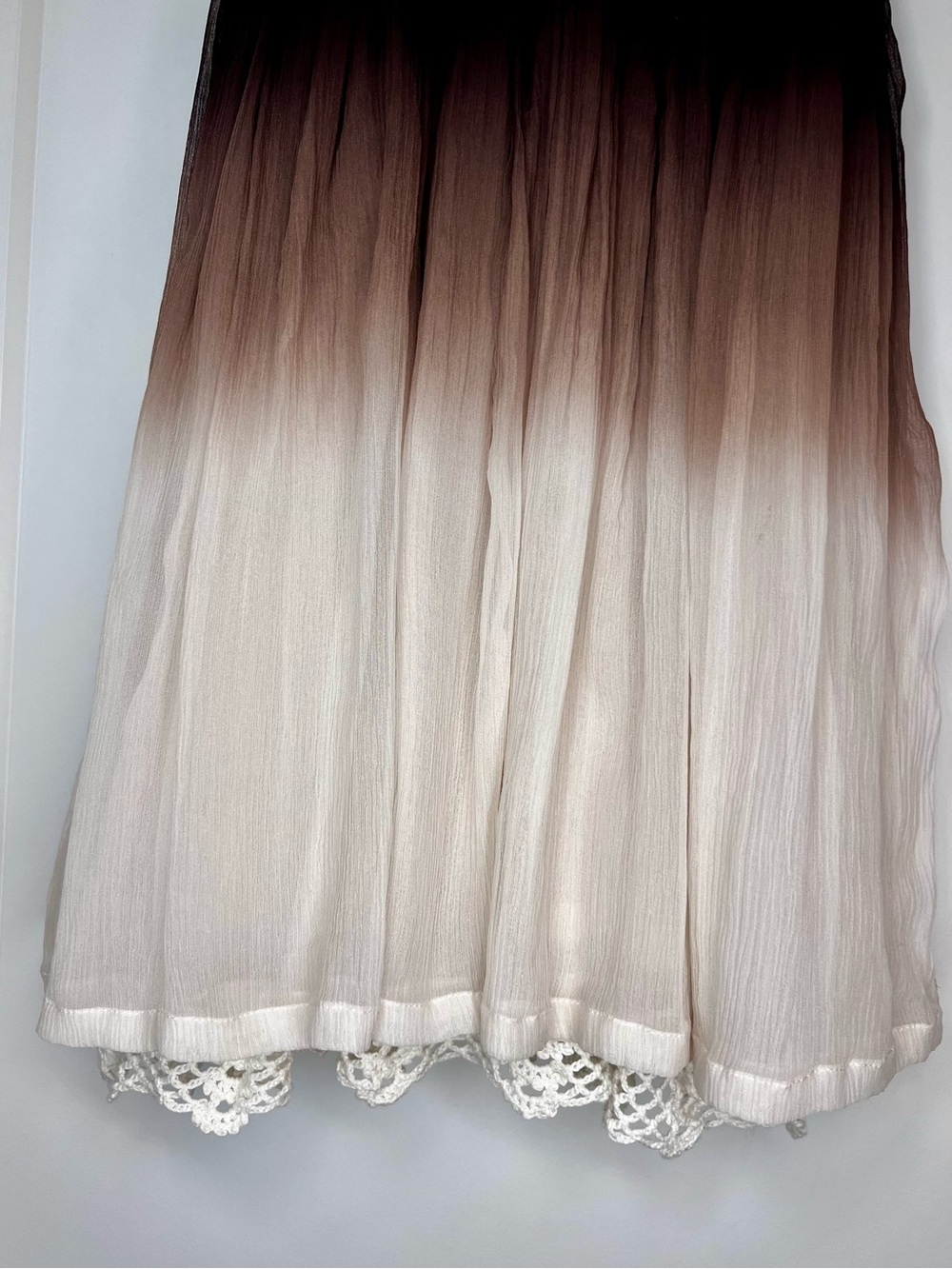 ALICE + OLIVIA Tula Silk Ombre Dress XS Brown Cream Crochet Lace Boho Resort - Picture 14 of 16